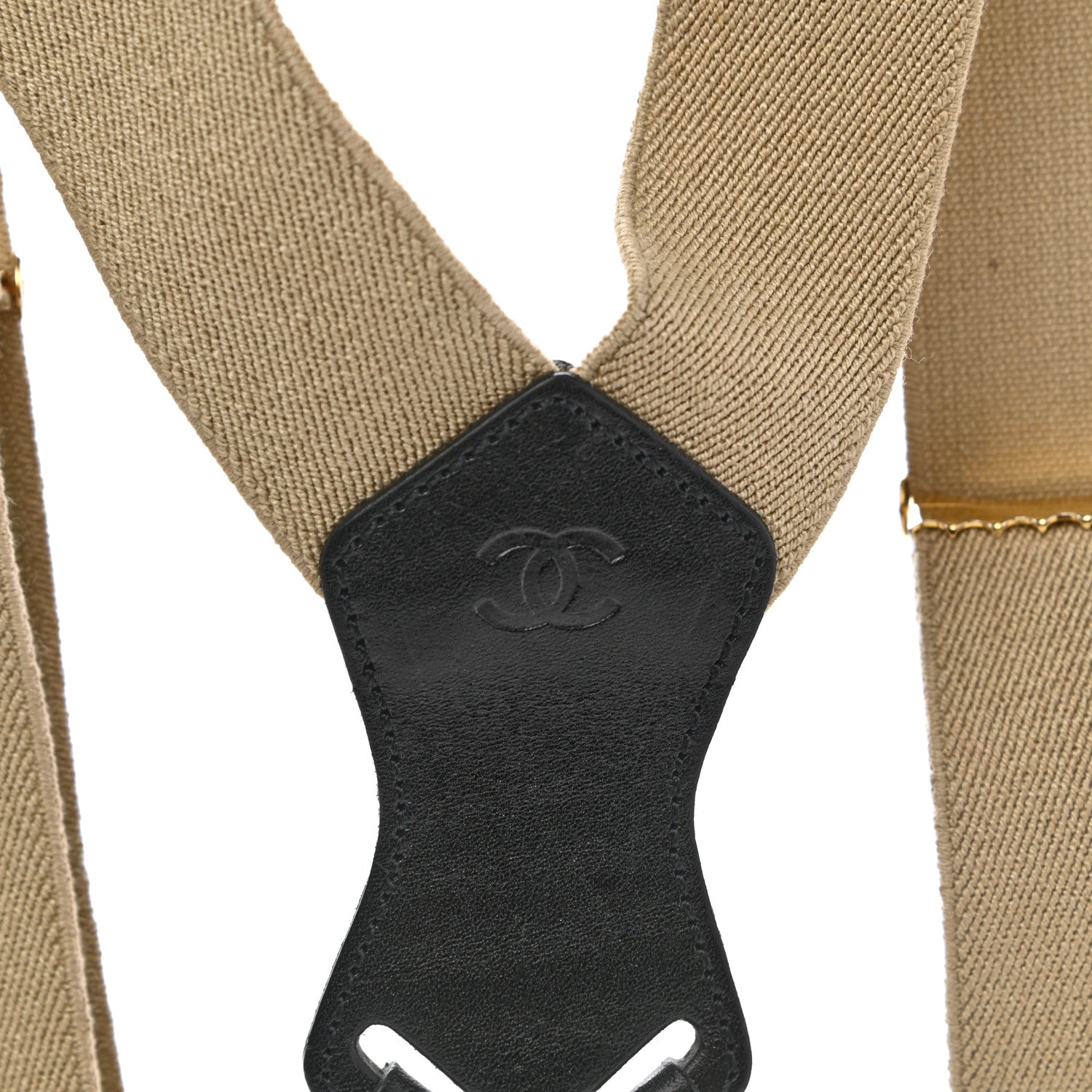 Chanel Elastic Logo Suspenders Beige Black 3 of 6