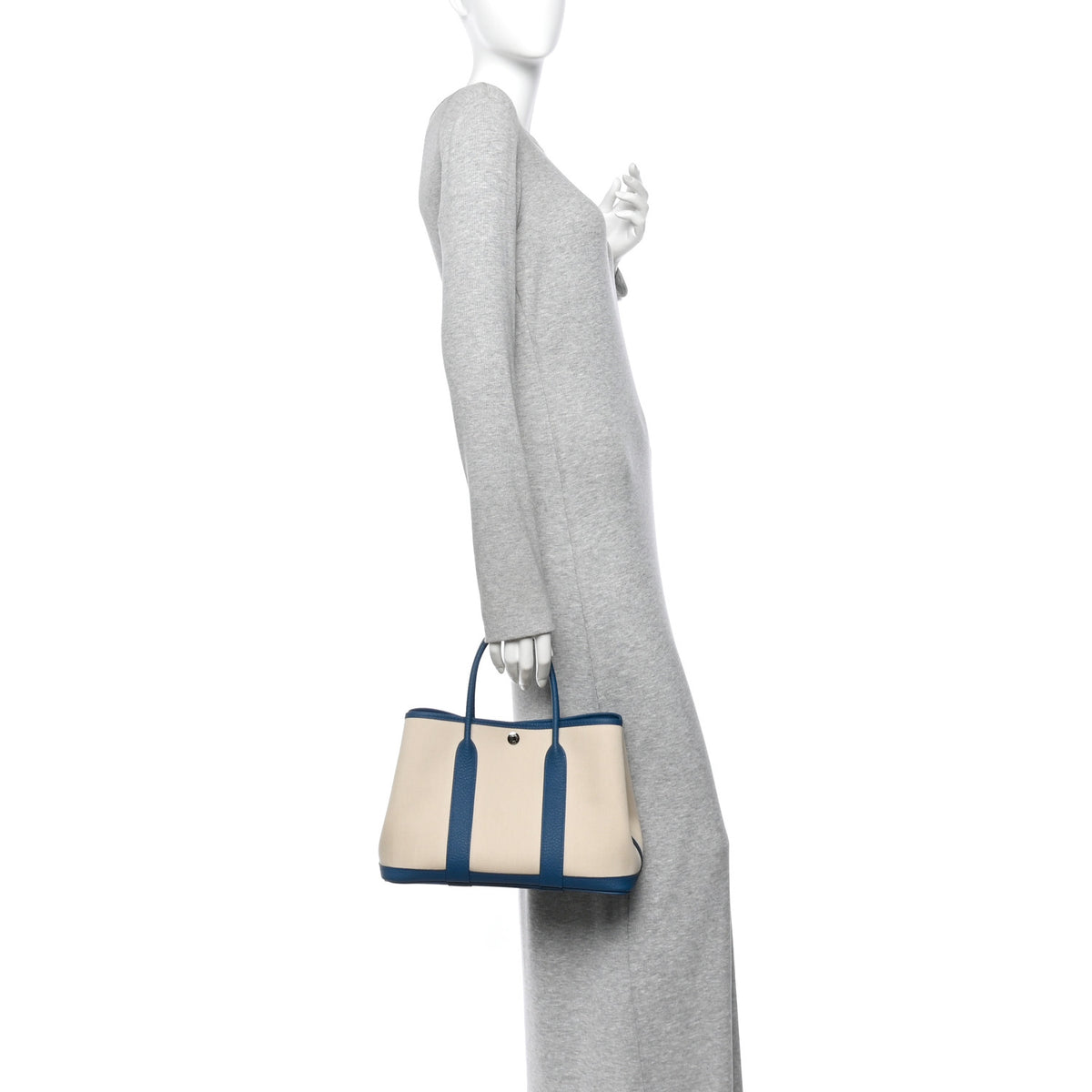 Hermes Toile Chevron Vache Country Garden Party Tote 30 TPM Craie Bleu Outremer 2 of 10