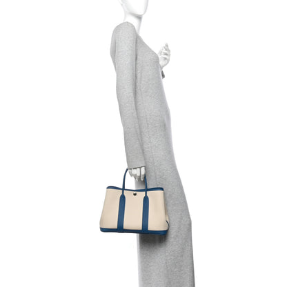 Hermes Toile Chevron Vache Country Garden Party Tote 30 TPM Craie Bleu Outremer 2 of 10