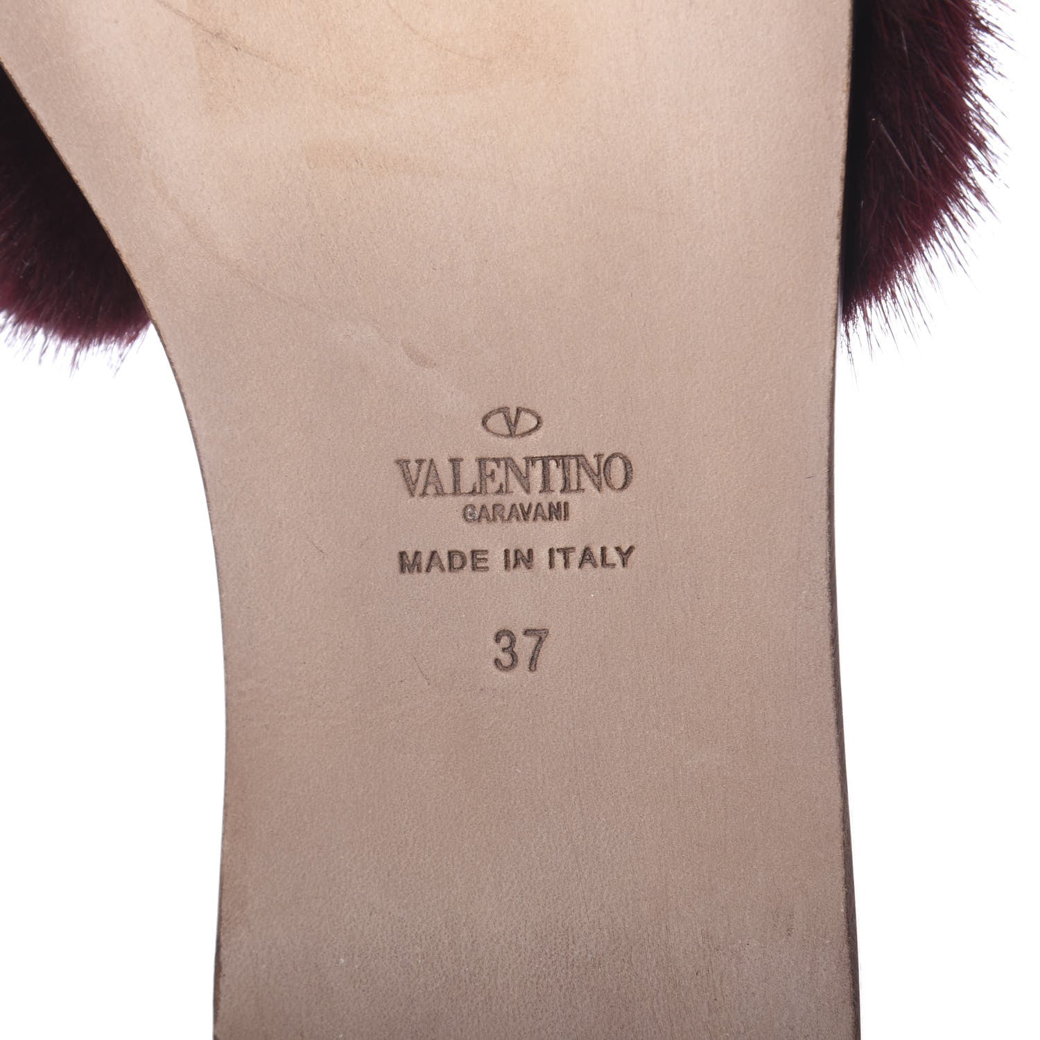 Valentino Garavani Mink Fur Rockstud Flat Slide Sandals 37 Rubino 6 of 7