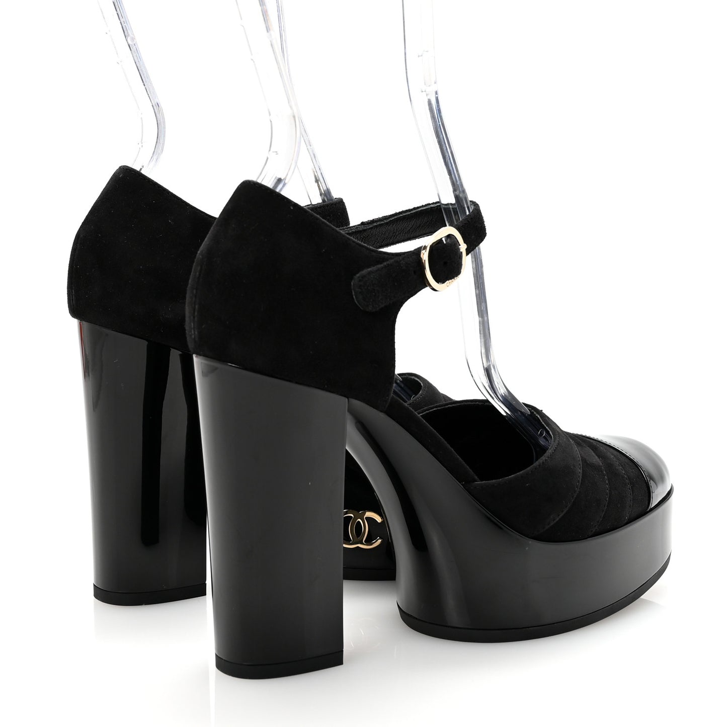 Patent Suede CC Platform Pumps 36 Black