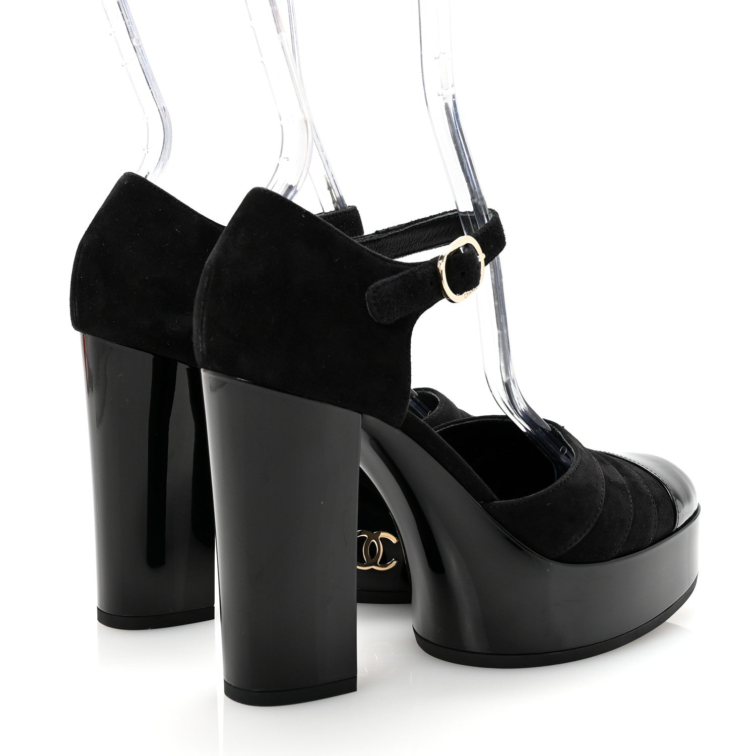 Chanel Patent Suede CC Platform Pumps 36 Black 5 of 9