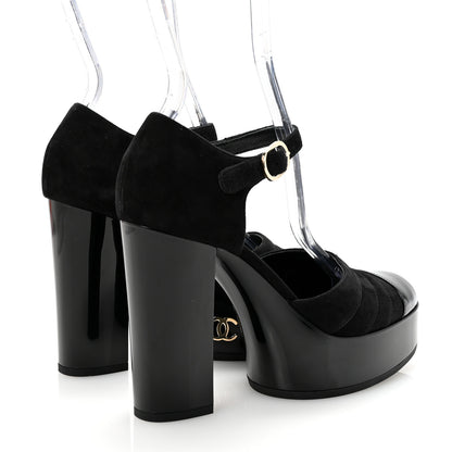 Chanel Patent Suede CC Platform Pumps 36 Black 5 of 9