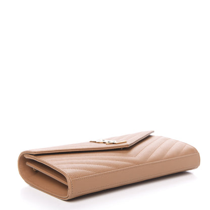 Saint Laurent Grain De Poudre Matelasse Chevron Monogram Chain Wallet Dune 4 of 11