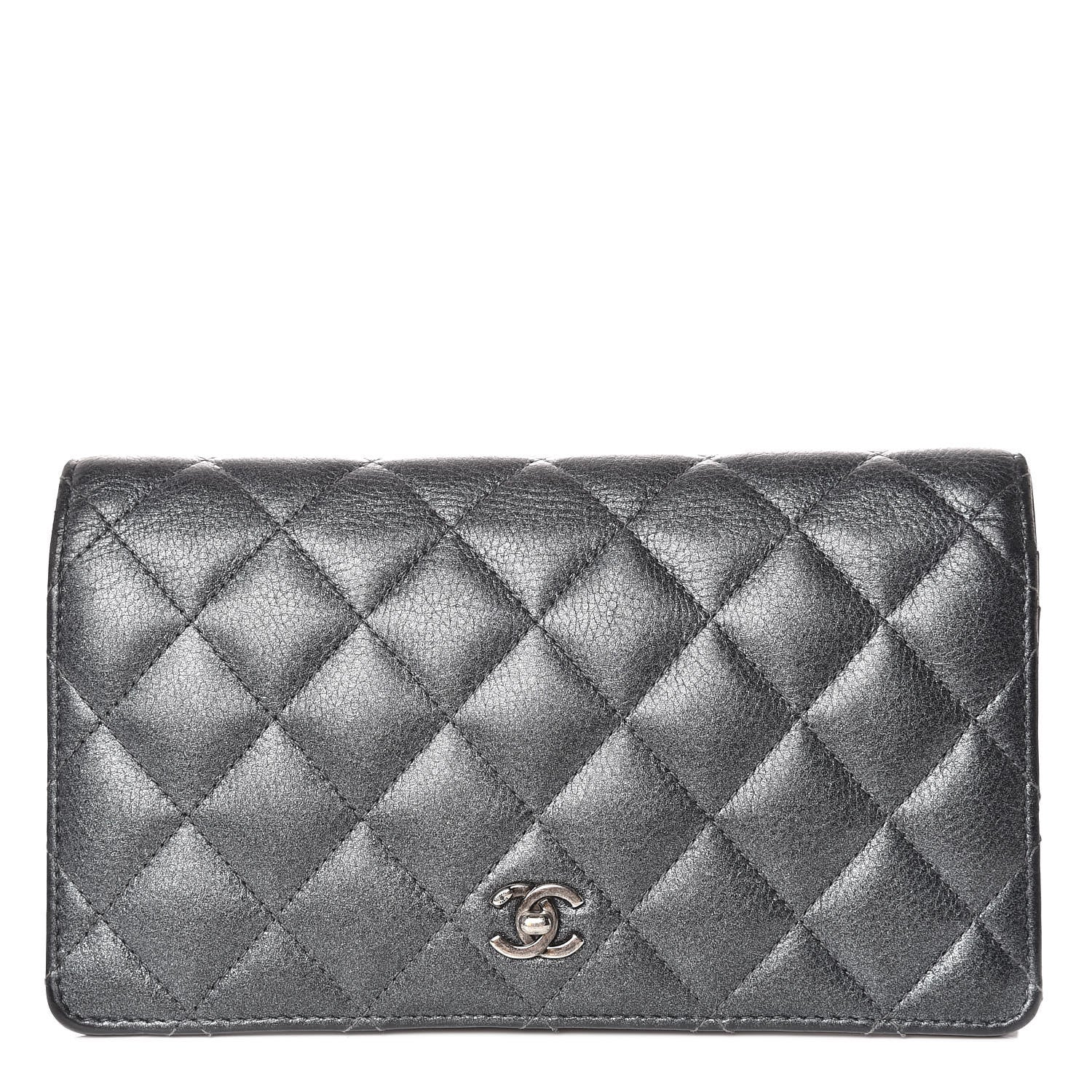 Chanel Metallic Calfskin Quilted Yen Wallet Dark Silver 1 of 11