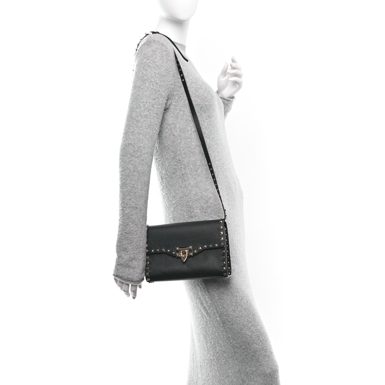 Valentino Garavani Pebbled Calfskin Medium Rockstud Flip Lock Crossbody Bag Black 2 of 9