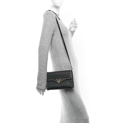 Valentino Garavani Pebbled Calfskin Medium Rockstud Flip Lock Crossbody Bag Black 2 of 9