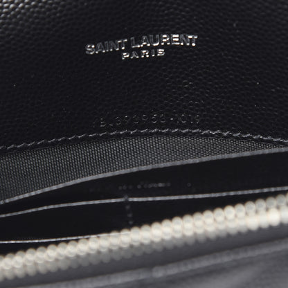 Saint Laurent Grain De Poudre Matelasse Chevron Monogram Envelope Chain Wallet Black 7 of 11