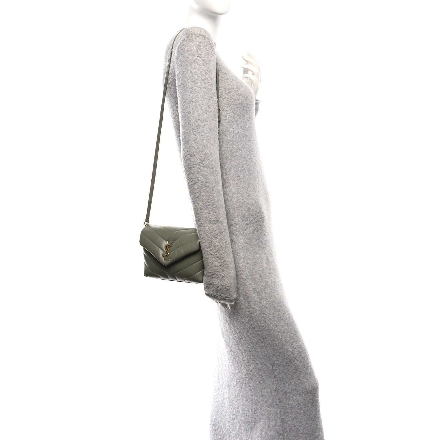 Saint Laurent Calfskin Y Quilted Monogram Toy Loulou Crossbody Bag Light Sage 2 of 11