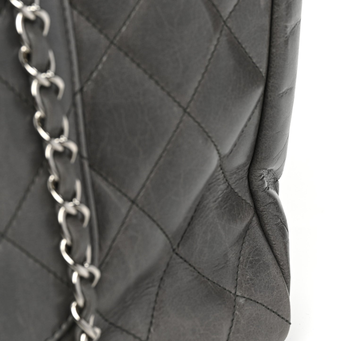 Glazed Calfskin Quilted Large CC Delivery Tote Grey