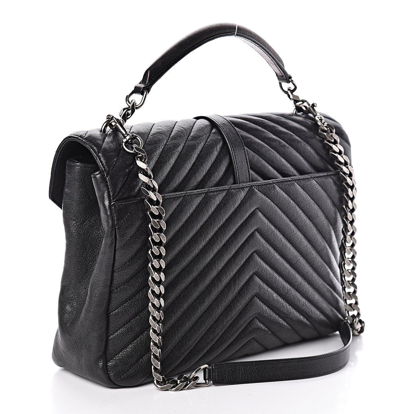 Sheepskin Matelasse Chevron Monogram Large College Satchel Black