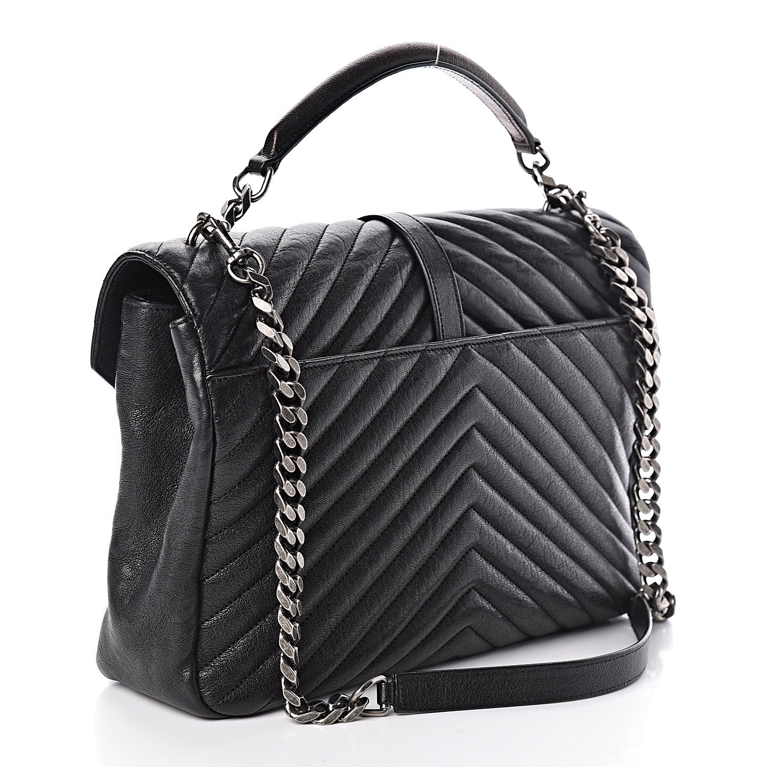Saint Laurent Sheepskin Matelasse Chevron Monogram Large College Satchel Black 3 of 10