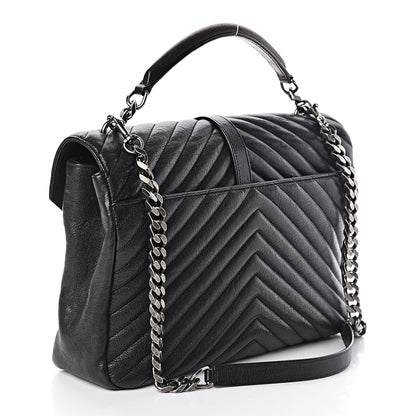 Saint Laurent Sheepskin Matelasse Chevron Monogram Large College Satchel Black 3 of 10
