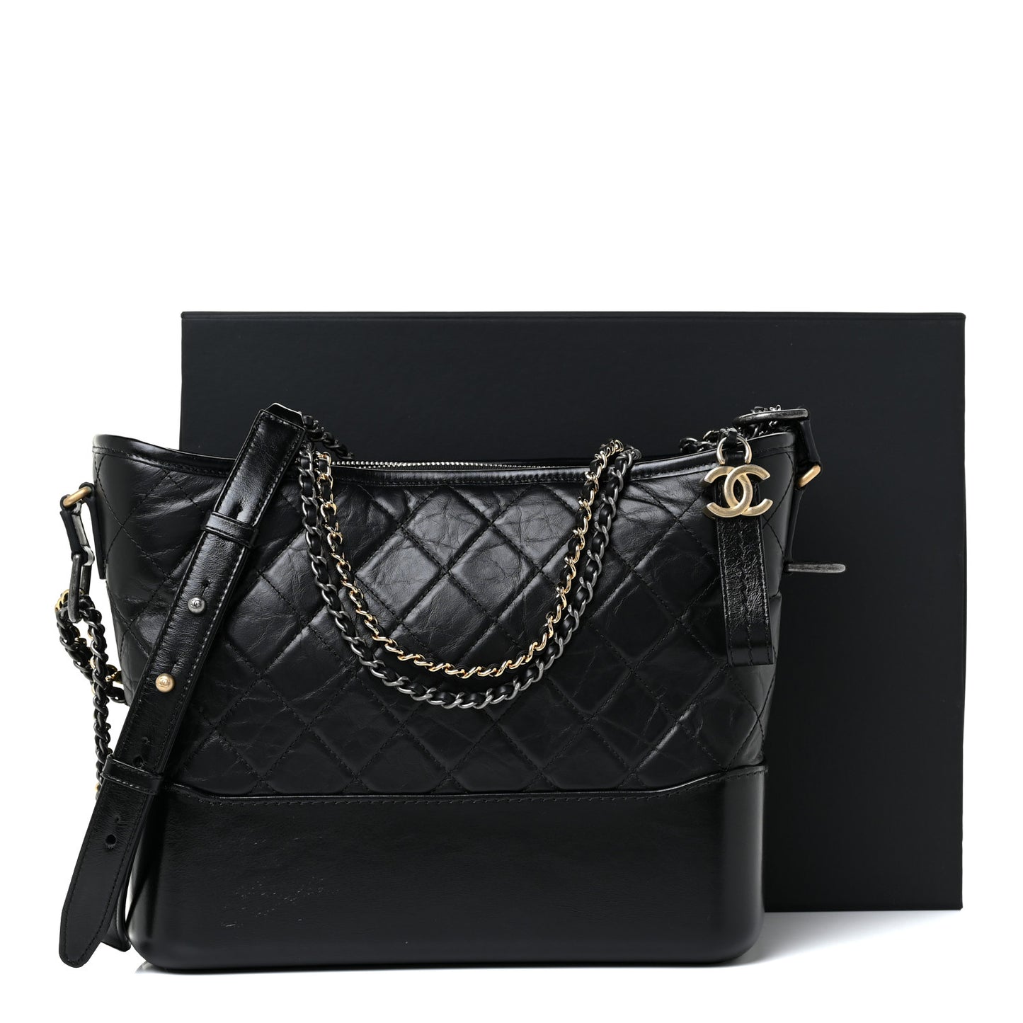 Aged Calfskin Quilted Medium Gabrielle Hobo Black