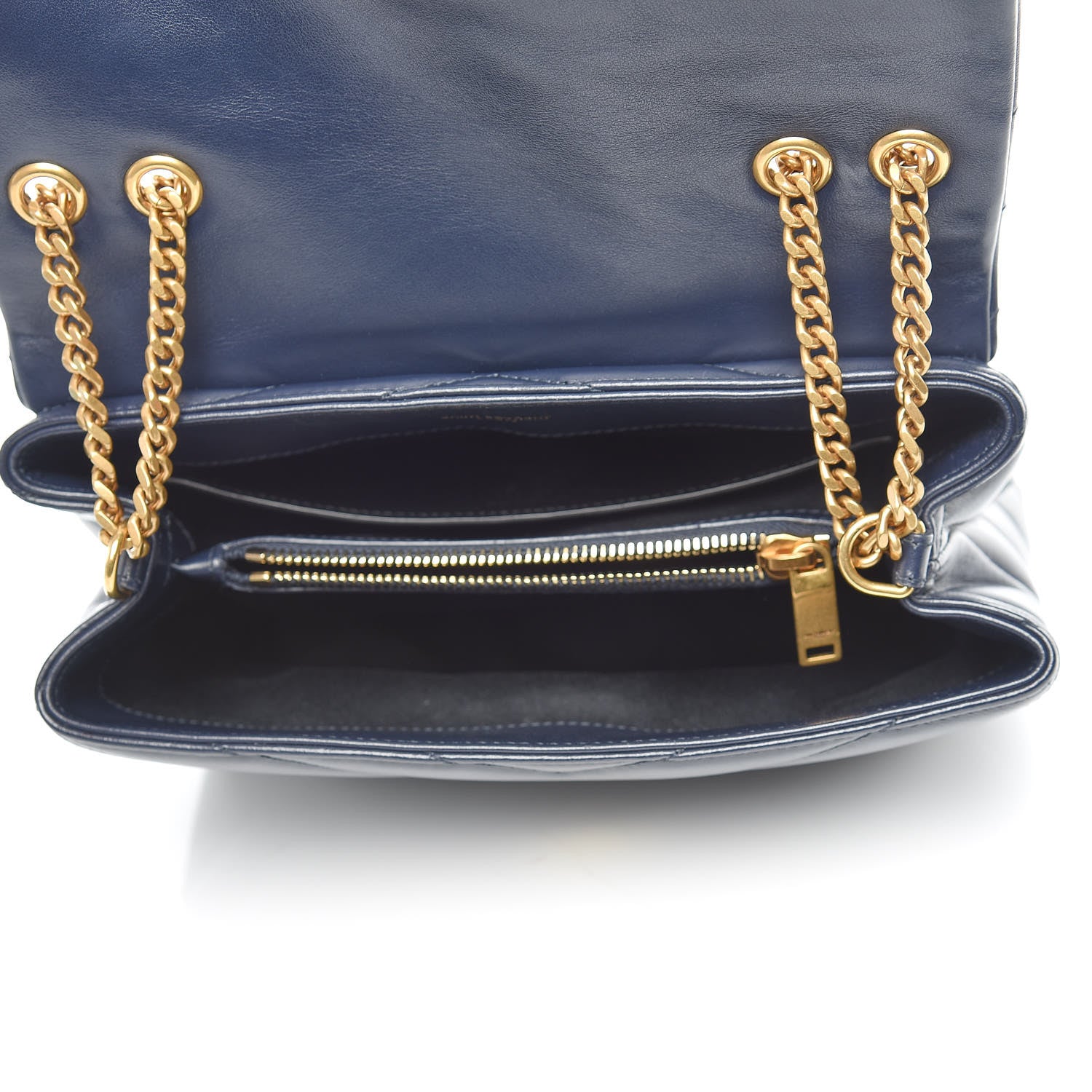 Saint Laurent Calfskin Y Quilted Monogram Small Loulou Chain Satchel Navy 5 of 10