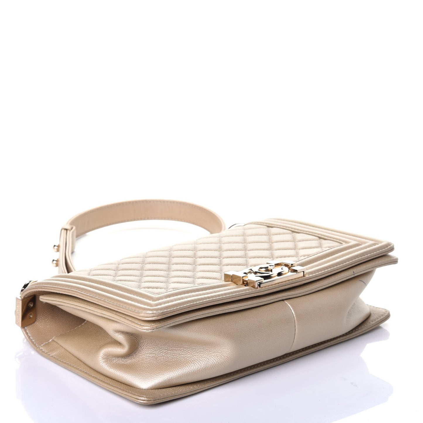 Metallic Caviar Quilted Medium Boy Flap Light Gold