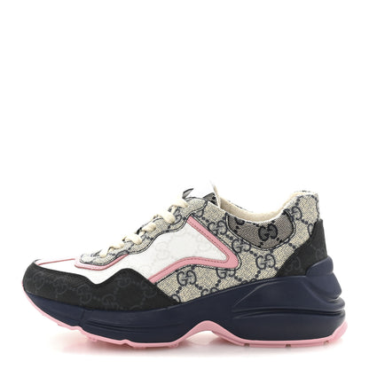 Gucci GG Supreme Monogram Mix Monogram Womens Rhyton Sneakers 35.5 Black Blue 1 of 9