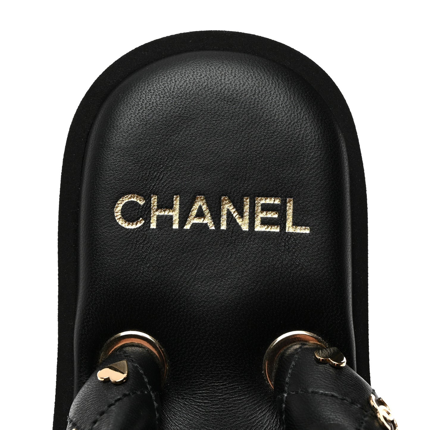 Lambskin Quilted Padded Charms Thong Sandals 37.5 Black