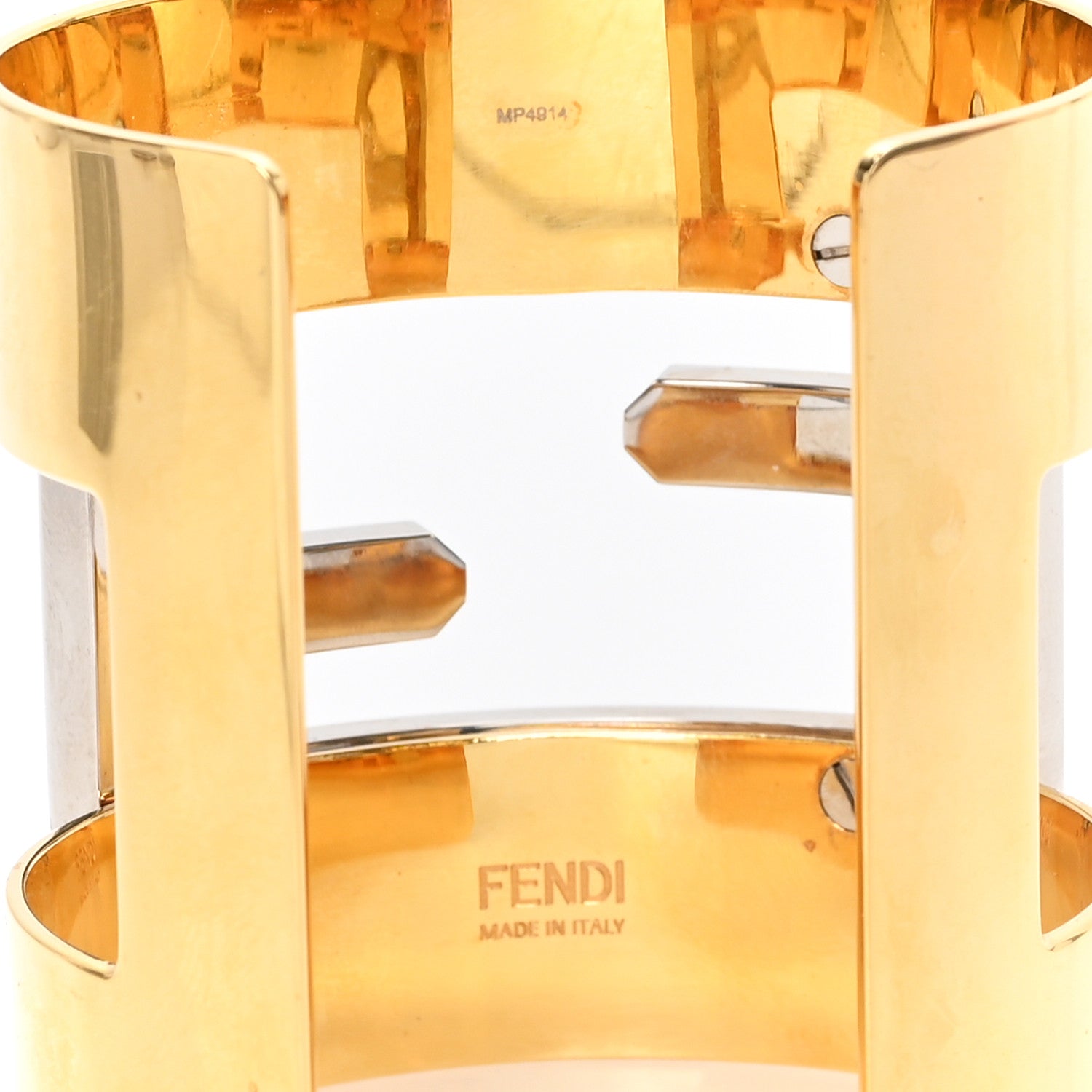 Fendi Metal Zucca Cutout Cuff Bracelet Gold Silver 3 of 5