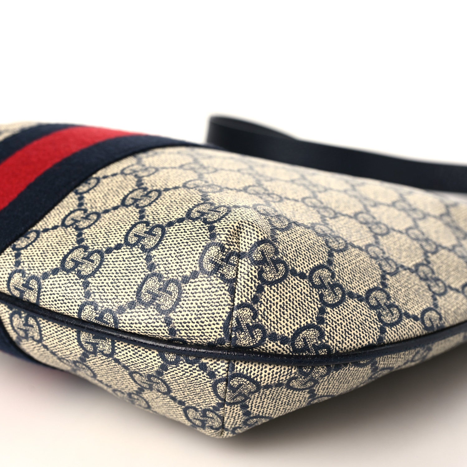 Gucci GG Supreme Monogram Textured Dollar Calfskin Web Small Ophidia Half Moon Hobo Beige Blue 9 of 9