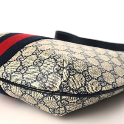 Gucci GG Supreme Monogram Textured Dollar Calfskin Web Small Ophidia Half Moon Hobo Beige Blue 9 of 9