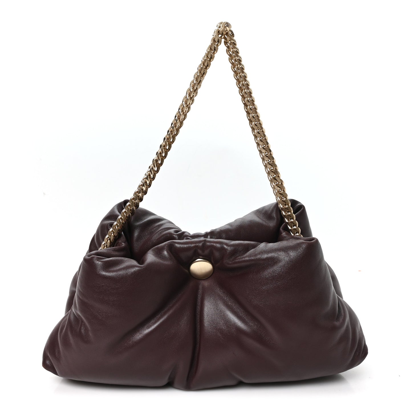Lambskin Puffy Tobo Chain Shoulder Bag Chocolate