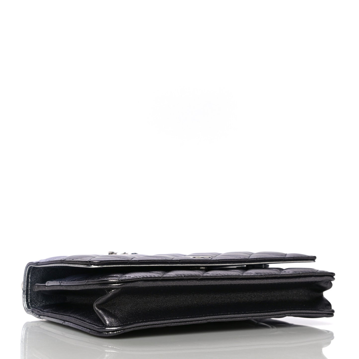 Gradient Metallic Lambskin Quilted Like A Wallet Wallet On Chain WOC Silvery Black