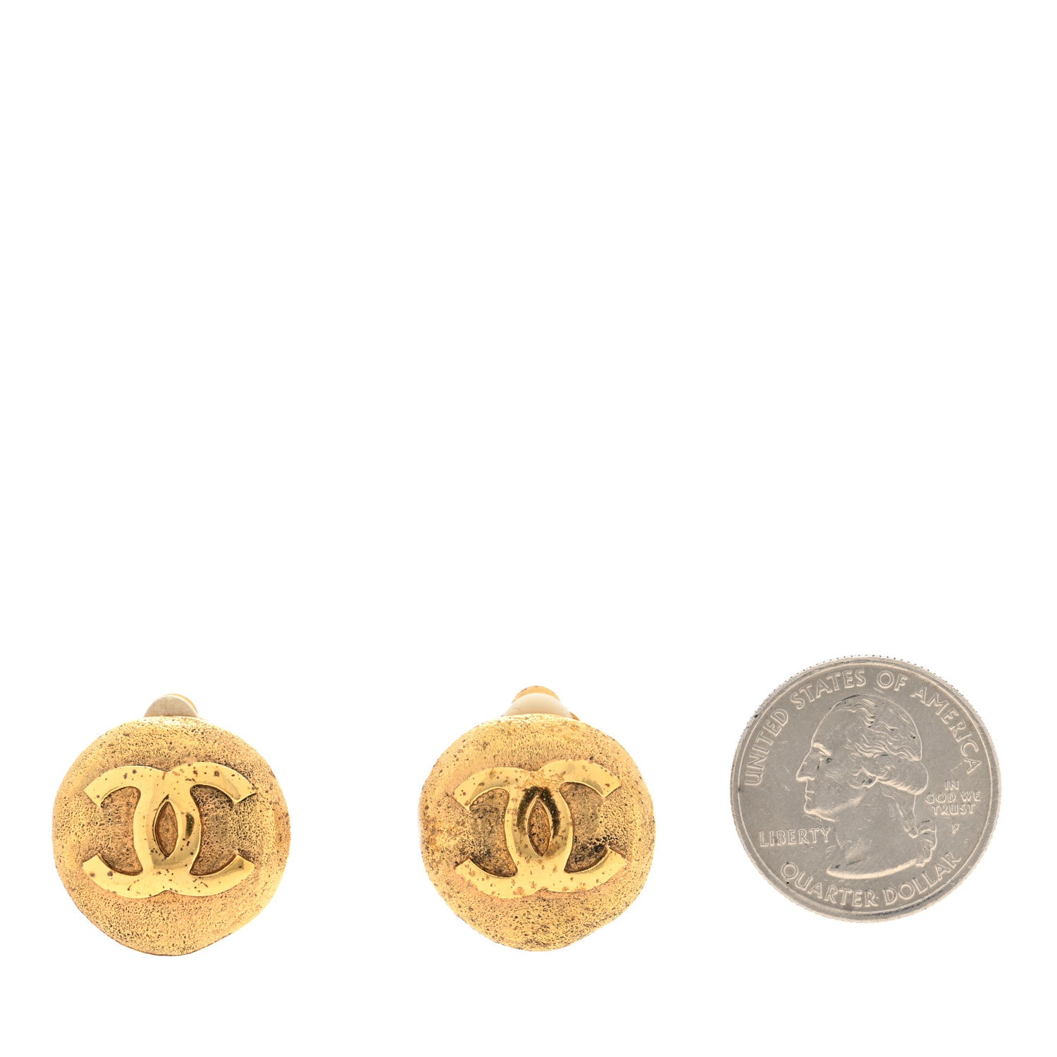Chanel Metal CC Button Clip On Earrings Gold 2 of 5