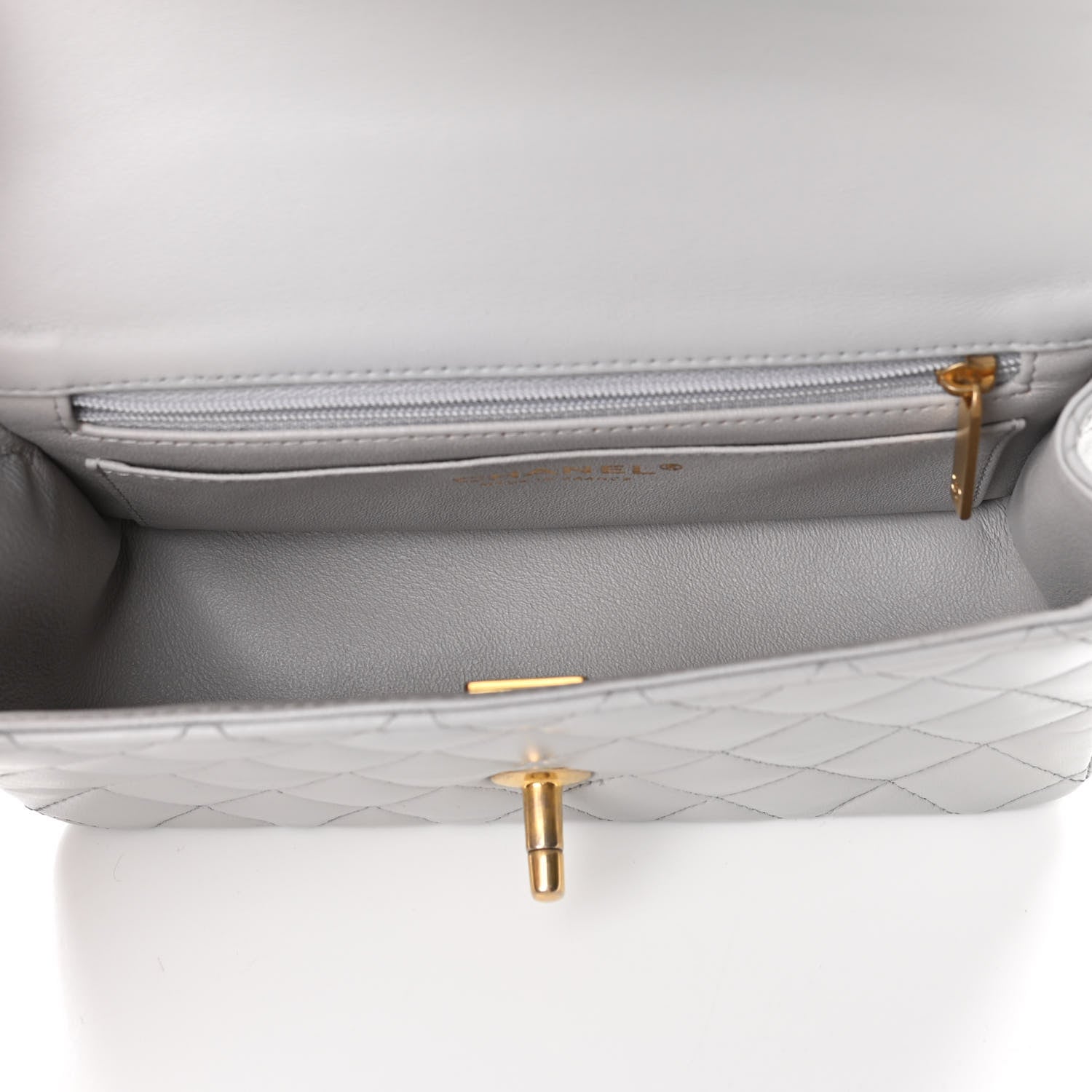 Chanel Lambskin Quilted Mini Top Handle Rectangular Flap Grey 5 of 9