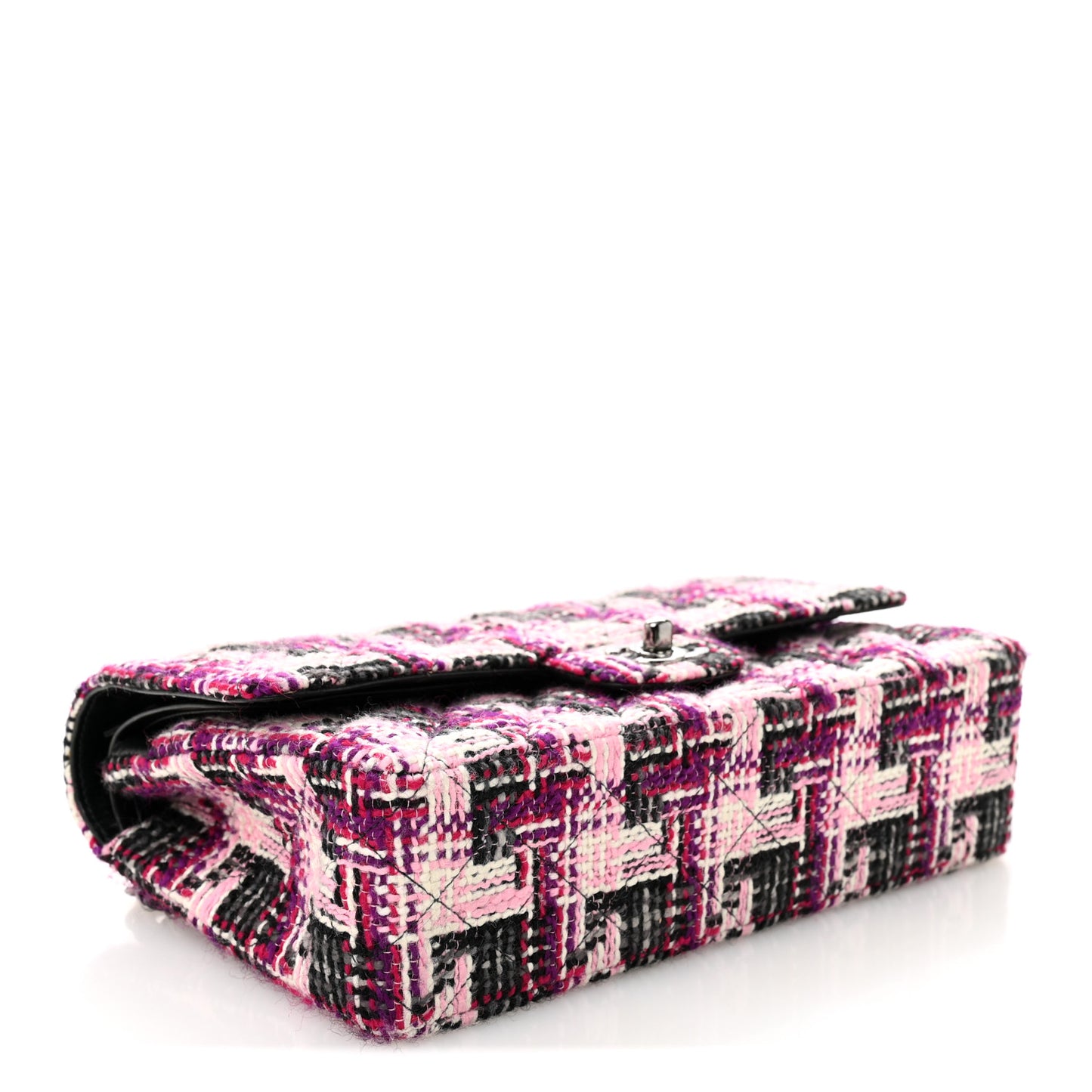 Tweed Quilted Medium Double Flap Pink Black