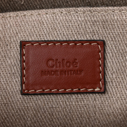 Chloe Woven Linen Large Woody Striped Ribbon Tote Sepia Brown 6 of 14