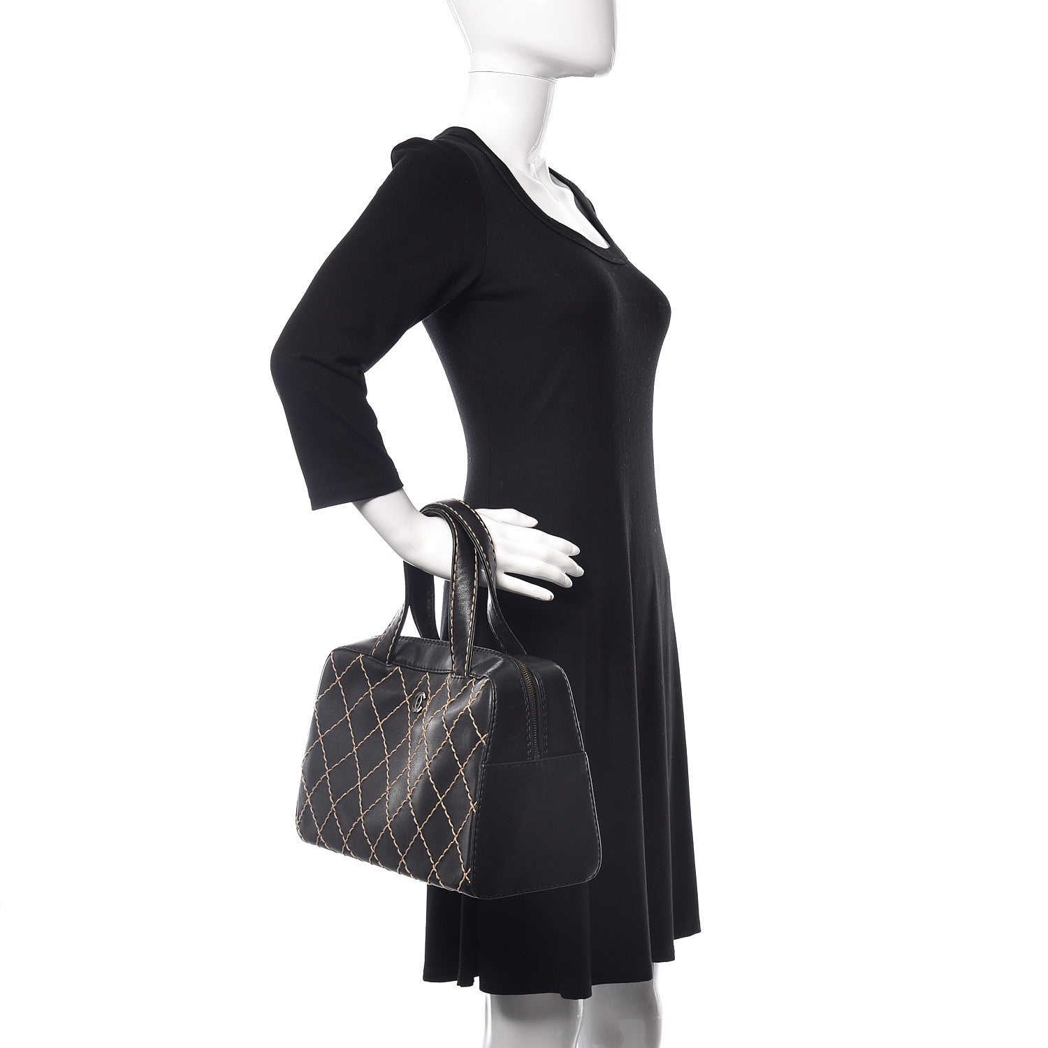 Chanel Calfskin Wild Stitch Top Handle Bag Black 2 of 9