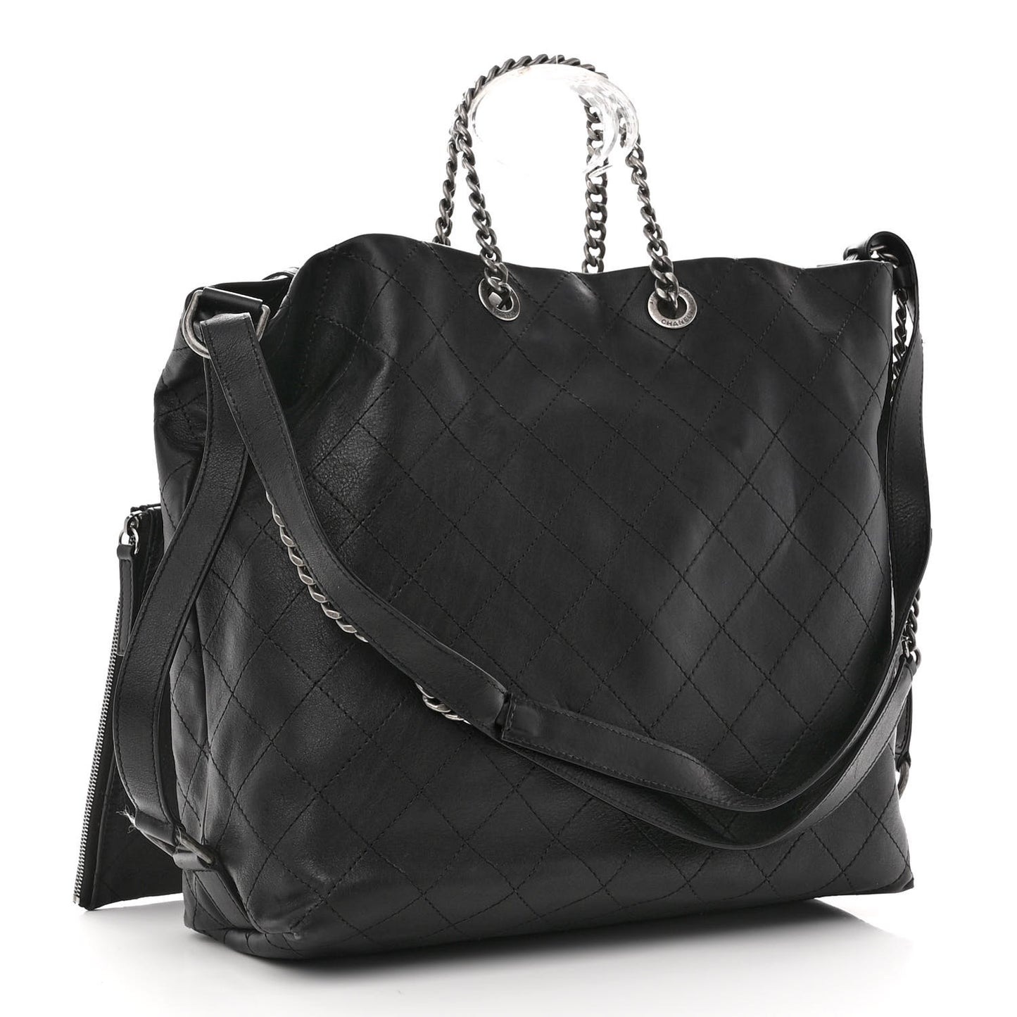 Calfskin Stitched Large Hobo Black