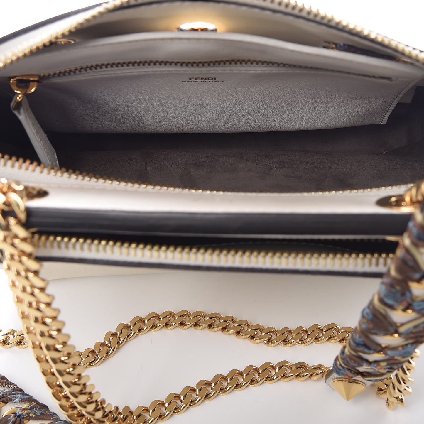 Vitello Baltico Ribbon Lace Up Floral Small DotCom Click Chain Satchel White Multicolor