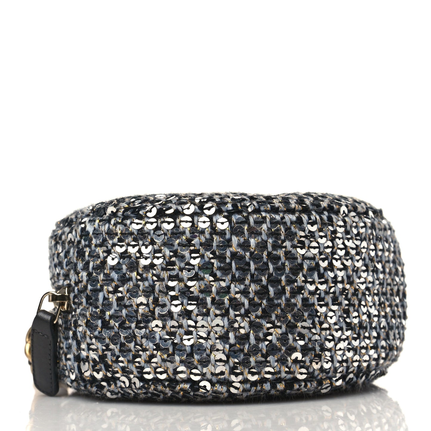 Sequin Chanel 19 Round Clutch With Chain Silver Black