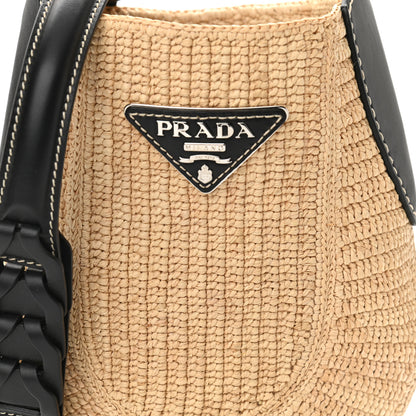 Prada Raffia Vitello Small Hobo Naturale Black 7 of 11