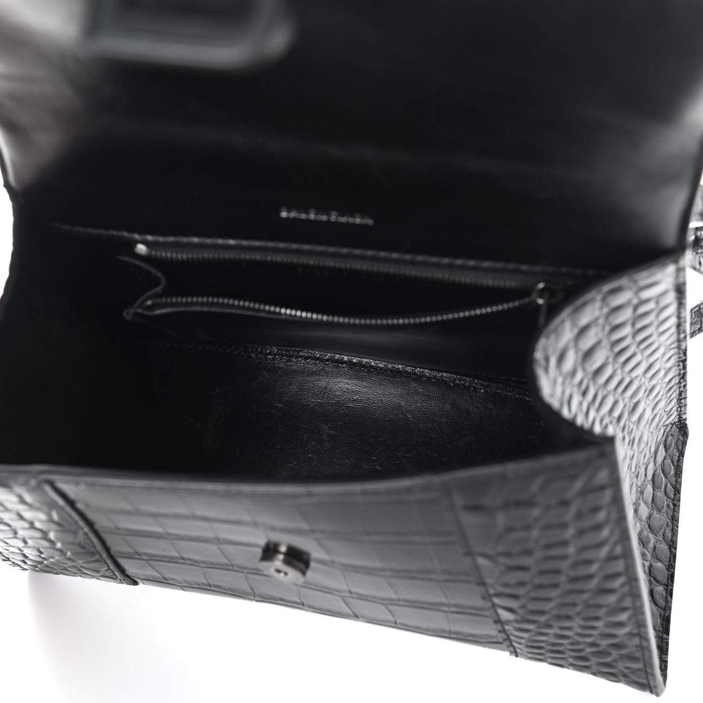 Shiny Calfskin Monochrome Crocodile Embossed Small Hourglass Top Handle Bag Black