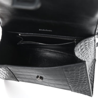 Balenciaga Shiny Calfskin Monochrome Crocodile Embossed Small Hourglass Top Handle Bag Black 5 of 8