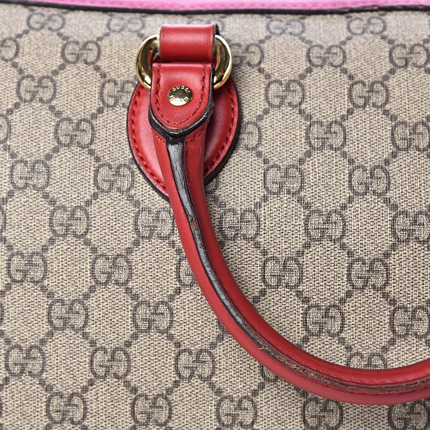 Gucci GG Supreme Monogram Medium Boston Beige Hibiscus Red New Rosette 17 of 33