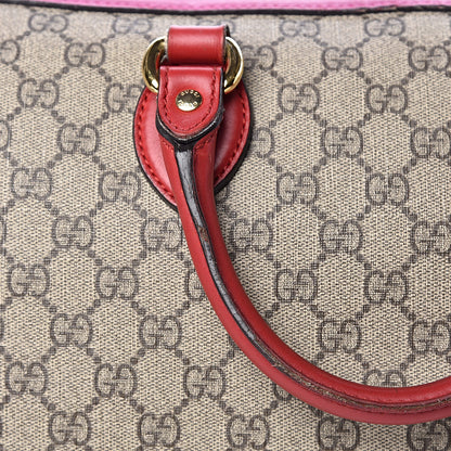 Gucci GG Supreme Monogram Medium Boston Beige Hibiscus Red New Rosette 17 of 33