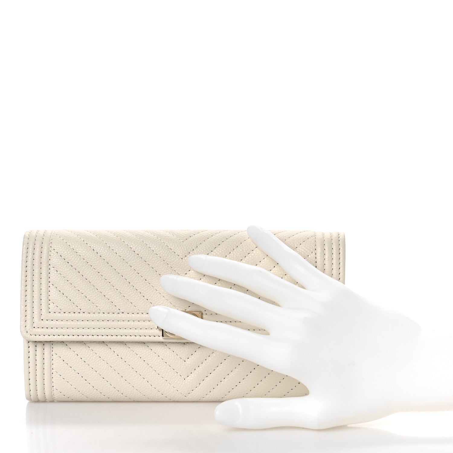 Chanel Caviar Chevron Quilted Boy Flap Wallet White 2 of 10