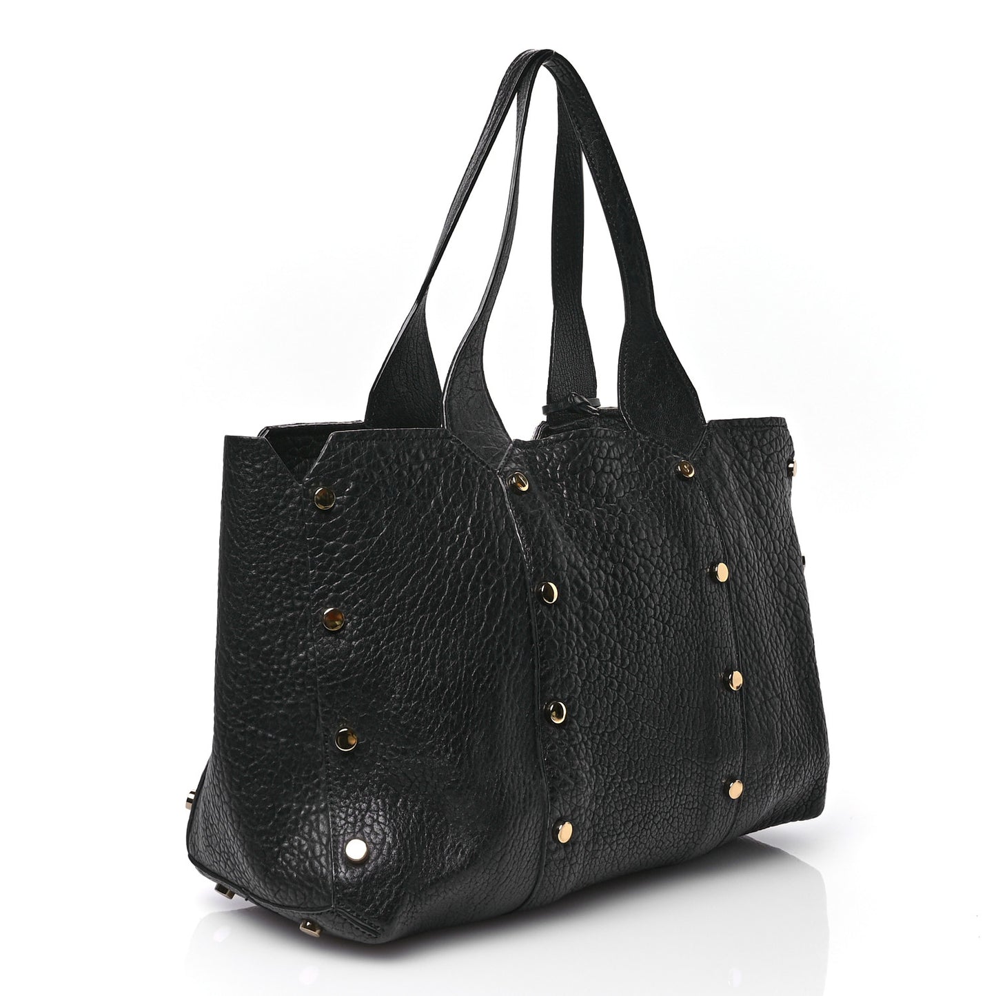 Grained Calfskin Studded Lockett Shopper Tote Black