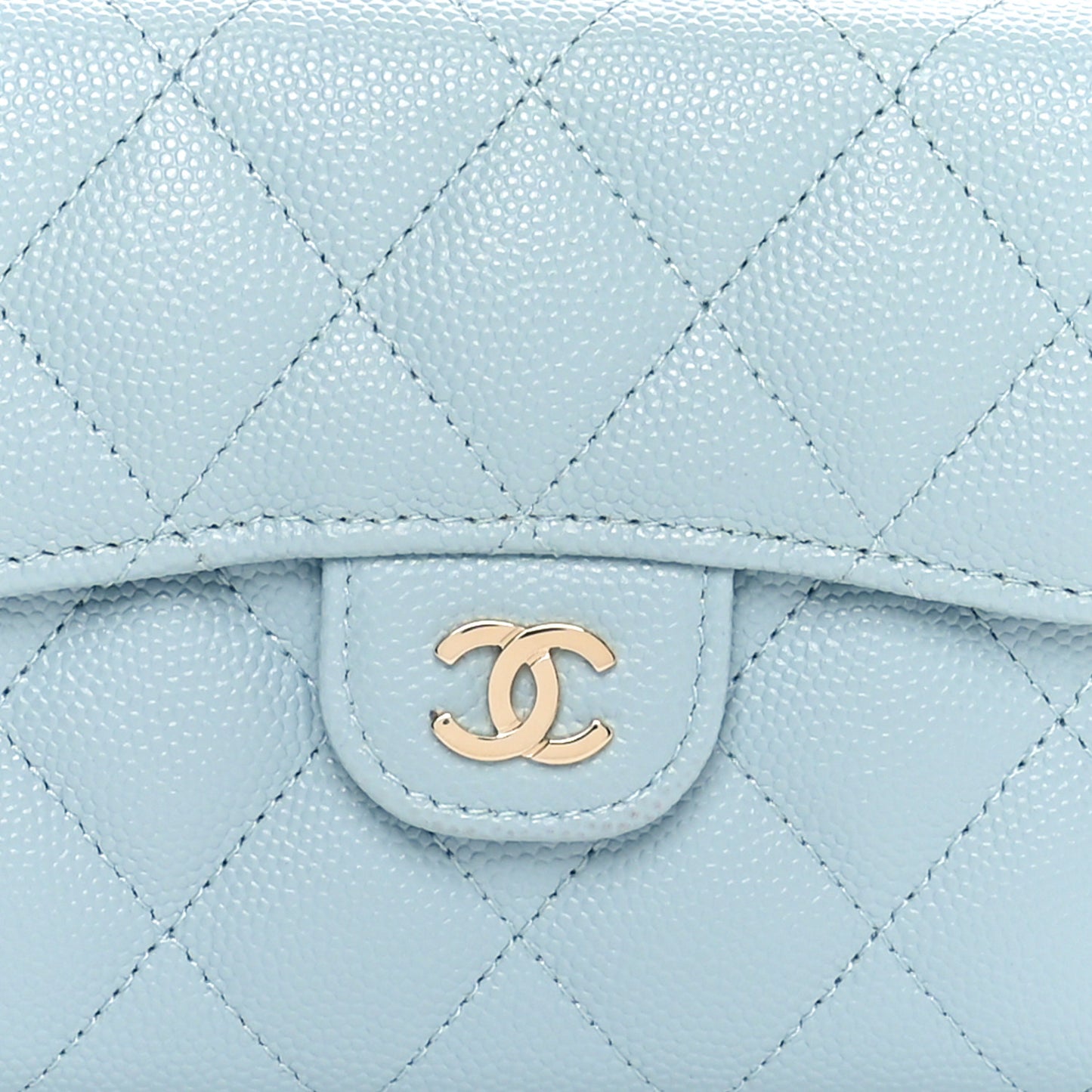 Caviar Quilted Compact Flap Wallet Light Blue
