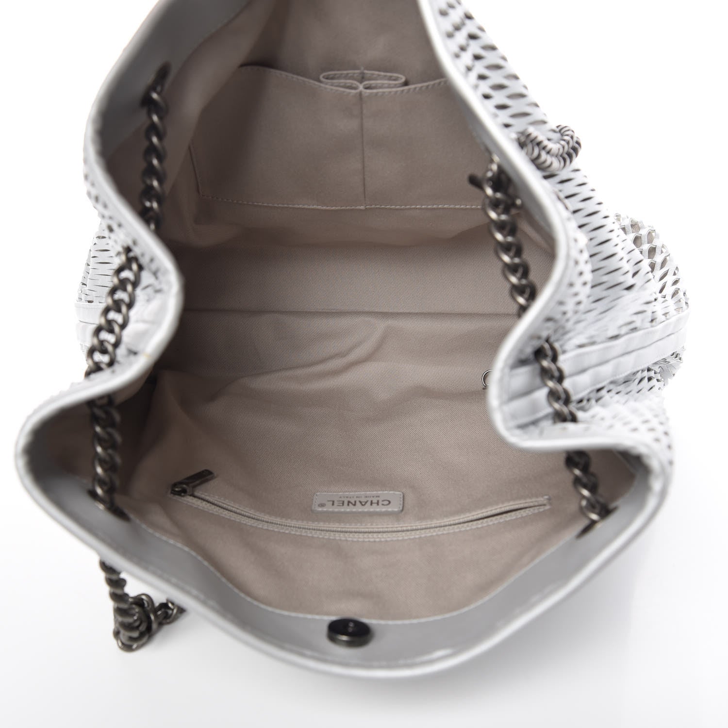 Chanel Calfskin Laser Cut Perforated CC Tote Silver 7 of 10