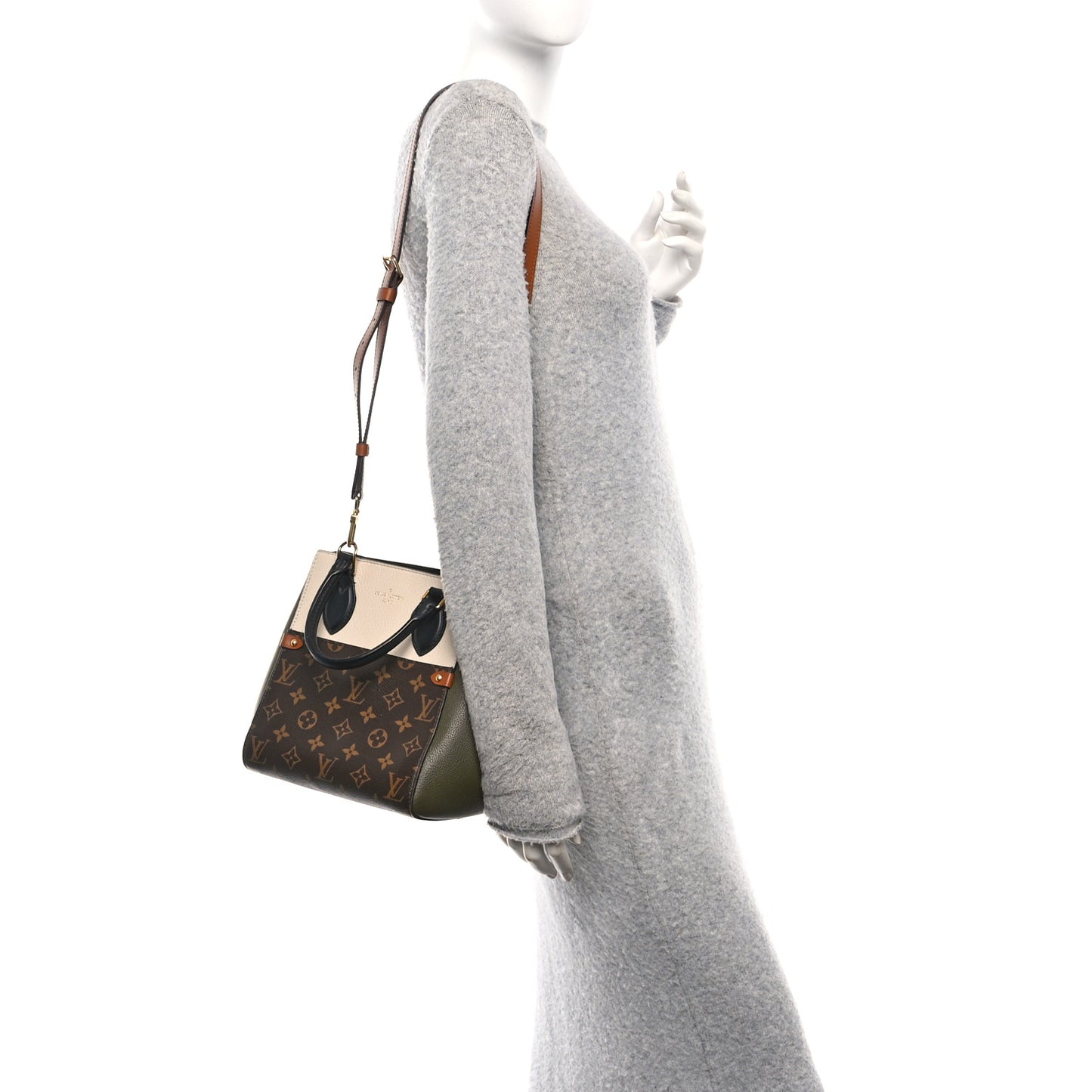 Calfskin Monogram Fold Tote PM Cream Khaki Black