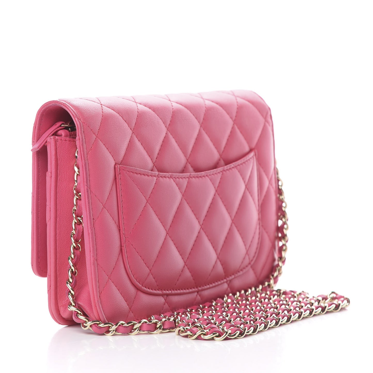 Lambskin Quilted Wallet On Chain WOC Pink