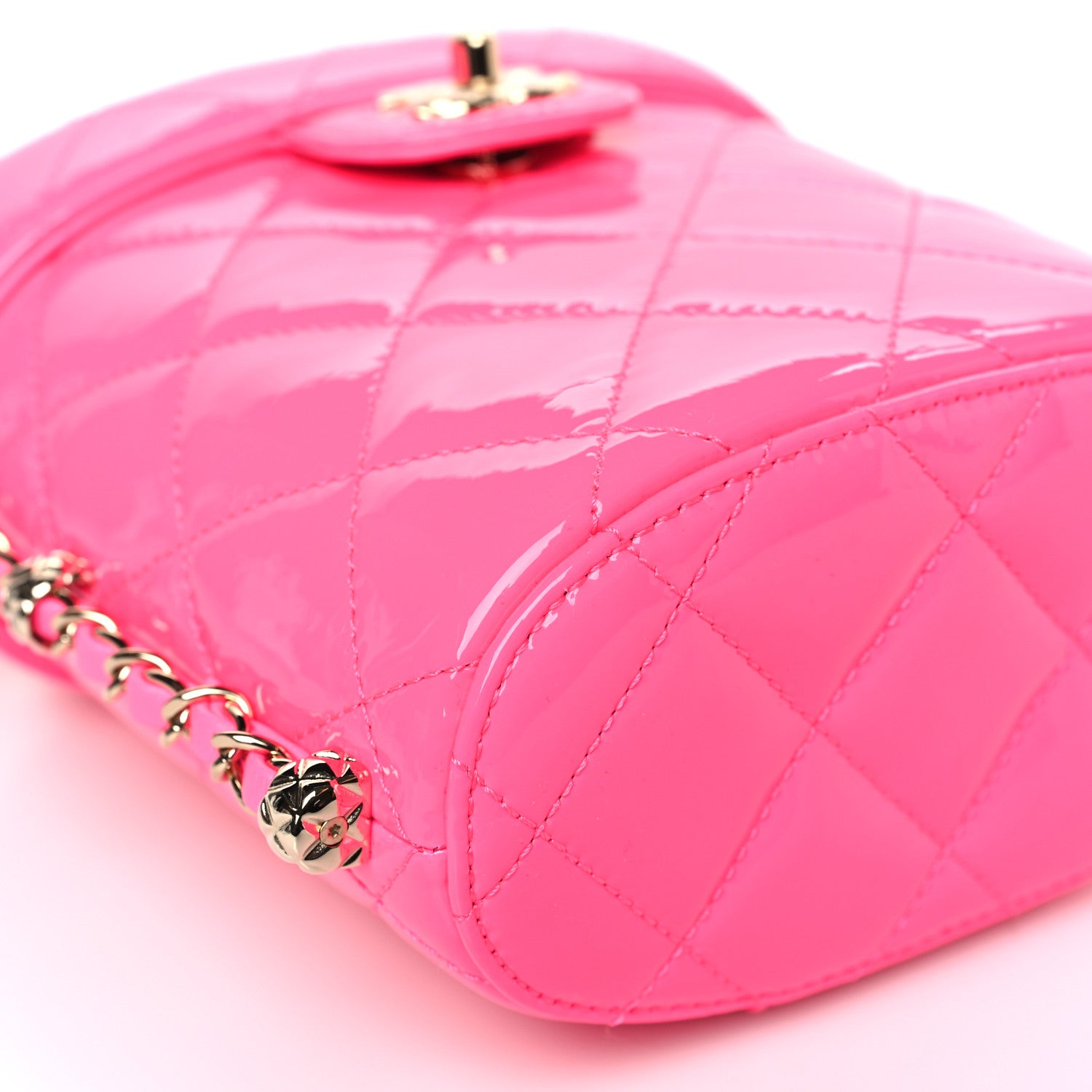 Chanel Patent Quilted CC Vani-Tea Case With Chain Neon Pink 8 of 9