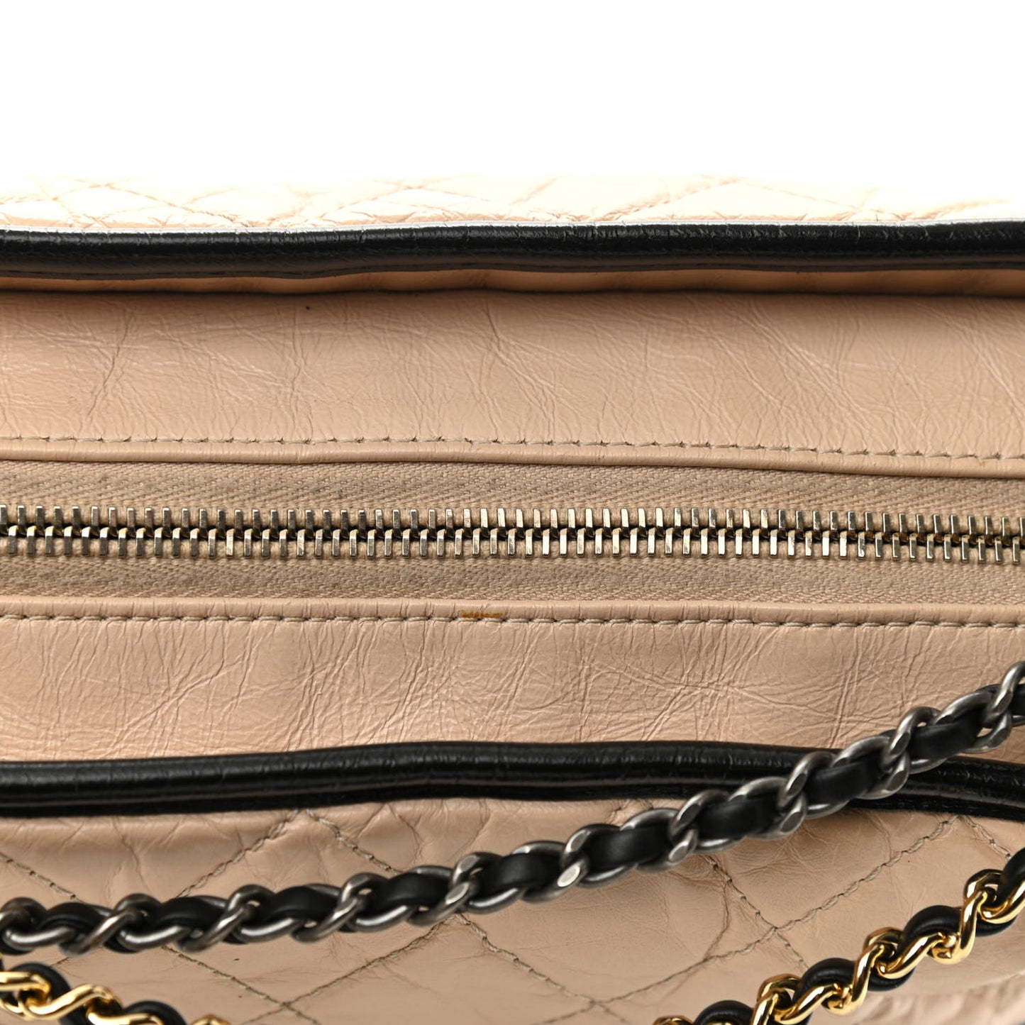 Aged Calfskin Quilted Medium Gabrielle Hobo Beige Black