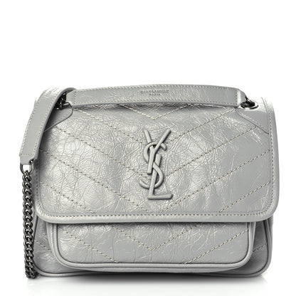 Saint Laurent Crinkled Calfskin Matelasse Monogram Baby Niki Chain Satchel Granite 1 of 10