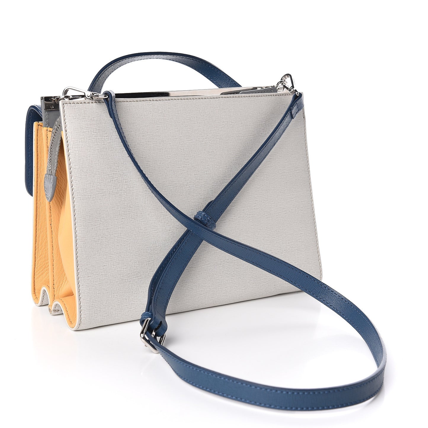 Vitello Elite Flamingo Colorblock Demi Jour Shoulder Bag Blue Grey